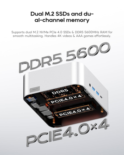 AOOSTAR MINI PC MACO Ryzen7 H255 Barebones mini computer,Dual DDR5 RAM and M.2 SSD Slots,Fingerprint unlock,Dual USB4+Oculink,8k Quad-screen display,2.5G RJ45*2,Desktop Gaming...