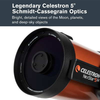 Celestron 11036 NexStar 5SE Computerised Schmidt-Cassegrain Telescope with Automated GoTo Mount, SkyAlign Technology and Steel Tripod, Black/Orange
