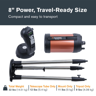Celestron 11069 NexStar 8SE Computerised Schmidt-Cassegrain Telescope with Advanced GPS, Astroimaging and AutoAlign Features, Black/Orange