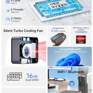 GMKtec G10 Mini PC Ryzen 5 3500U (Beats N150), 16GB RAM 512GB SSD 2.5GbE NIC LAN Office Home Desktop Computers, Triple 4K Display, WiFi, BT, USB-C, DP