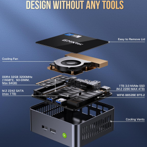 GMKtec Mini PC, M2 Pro Intel Core i7-1195G7 (Turbo 5.0 GHz) 1TB PCIE SSD 32GB DDR4 3200MHz,Desktop Micro Computers WiFi 6/USB3.2/BT 5.2/DP/HDMI/RJ45 2.5G,Mini Computer