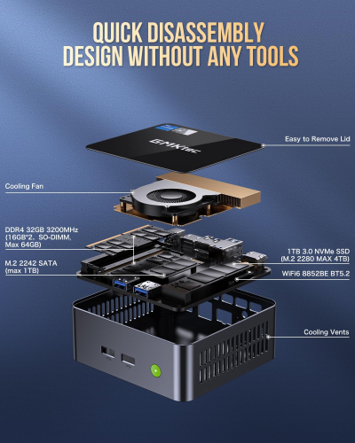 GMKtec Mini PC, M2 Pro Intel Core i7-1195G7 (Turbo 5.0 GHz) 1TB PCIE SSD 32GB DDR4 3200MHz,Desktop Micro Computers WiFi 6/USB3.2/BT 5.2/DP/HDMI/RJ45 2.5G,Mini Computer