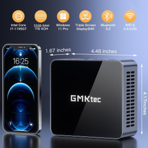 GMKtec Mini PC, M2 Pro Intel Core i7-1195G7 (Turbo 5.0 GHz) 1TB PCIE SSD 32GB DDR4 3200MHz,Desktop Micro Computers WiFi 6/USB3.2/BT 5.2/DP/HDMI/RJ45 2.5G,Mini Computer