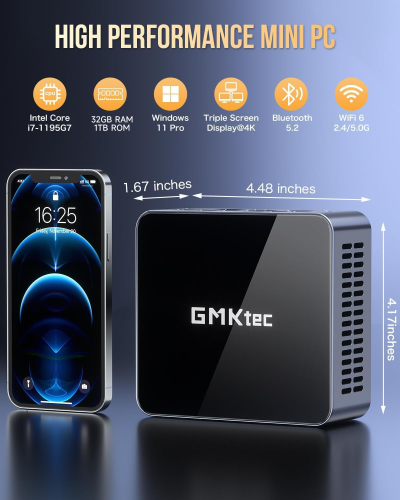 GMKtec Mini PC, M2 Pro Intel Core i7-1195G7 (Turbo 5.0 GHz) 1TB PCIE SSD 32GB DDR4 3200MHz,Desktop Micro Computers WiFi 6/USB3.2/BT 5.2/DP/HDMI/RJ45 2.5G,Mini Computer