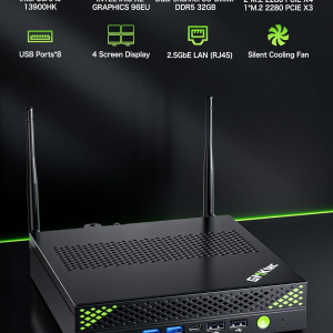 GMKtec Mini PC Workstation, Intel Core i9 13900HK(14C/20T) up to 5.4GHz, Mini Computer 16GB DDR5 512GB SSD, 8X USB Ports/COM/HDMI/DP for Office Business