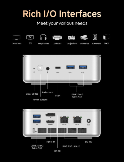 MINISFORUM AI370 Mini PC, AMD Ryzen AI 9 HX 370 Processor, LPDDR5X-7500MHz 32GB RAM, 1TB PCle SSD, AMD Radeon 890M, Dual LAN RJ45 2.5G/Wi-FI 6E/BT 5.3, HDMI 2.1/DP 2.0/USB4,Copilot