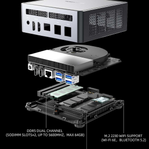 MINISFORUM DeskMini AMD Ryzen 9 7940HS up to 5.2 GHz 64 GB DDR5 1TB SSD, AMD Radeon 780M, 4x USB3.2, 2x USB4 & 2xHDMI 2.1,2x PCIe4.0, Wi-Fi 6E/BT5.3