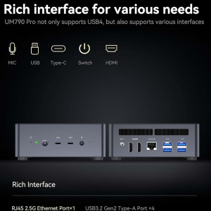 MINISFORUM DeskMini AMD Ryzen 9 7940HS up to 5.2 GHz 64 GB DDR5 1TB SSD, AMD Radeon 780M, 4x USB3.2, 2x USB4 & 2xHDMI 2.1,2x PCIe4.0, Wi-Fi 6E/BT5.3