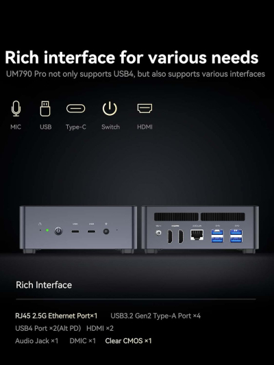 MINISFORUM DeskMini AMD Ryzen 9 7940HS up to 5.2 GHz 64 GB DDR5 1TB SSD, AMD Radeon 780M, 4x USB3.2, 2x USB4 & 2xHDMI 2.1,2x PCIe4.0, Wi-Fi 6E/BT5.3