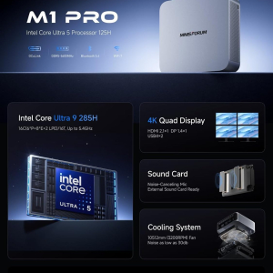 MINISFORUM M1 Pro-285H AI Mini PC, Intel Core Ultra 9 Processor 285H (16C/16T, Up to 5.4GHz), 32GB DDR5-5600GHz RAM, 1TB M.2 PCIe4.0 SSD,USB4/RAID/OCuLink/Wi-Fi 7/BT 5.4, 4K...