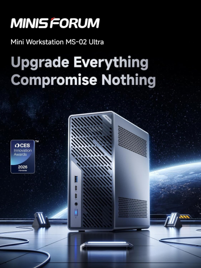 MINISFORUM MS-02 Ultra Workstation Mini PC, Intel Core Ultra 9 285HX (24C/24T, up to 5.5GHz), PCIe 5.0 x16, 4× DDR5 Slots, 4× M.2 Slots, USB4 v2 80Gbps, Dual 25GbE+10GbE+2.5GbE,...