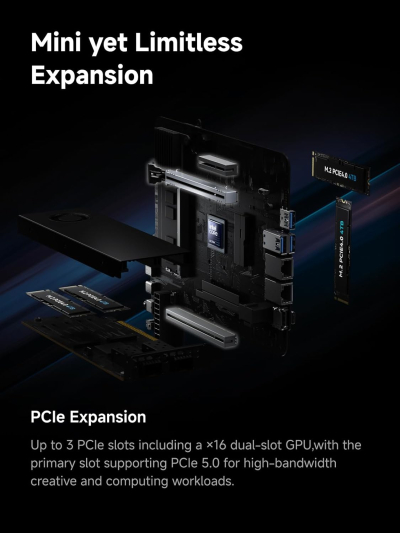 MINISFORUM MS-02 Ultra Workstation Mini PC, Intel Core Ultra 9 285HX (24C/24T, up to 5.5GHz), PCIe 5.0 x16, 4× DDR5 Slots, 4× M.2 Slots, USB4 v2 80Gbps, Dual 25GbE+10GbE+2.5GbE,...