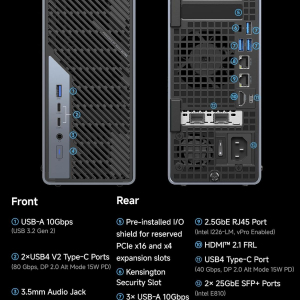 MINISFORUM MS-02 Ultra Workstation Mini PC, Intel Core Ultra 9 285HX (24C/24T, up to 5.5GHz), PCIe 5.0 x16, 4× DDR5 Slots, 4× M.2 Slots, USB4 v2 80Gbps, Dual 25GbE+10GbE+2.5GbE,...