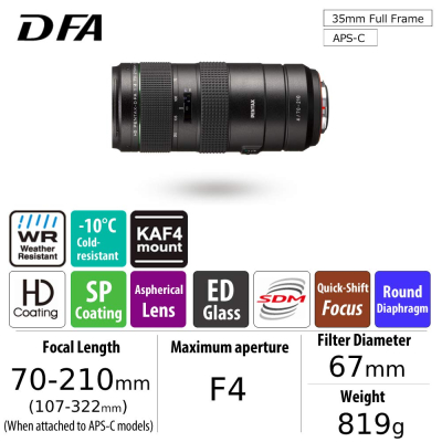 PENTAX HD -D FA 70-210mm F4ED SDM WR : Telephoto zoom lens for DSLR cameras, powerful with constant f/4 aperture, weather-resistant construction, min. Focusing distance of 0.95...