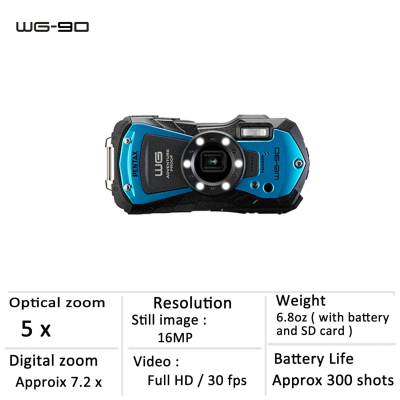 PENTAX WG-90 Blue - Standard-class, waterproof digital compact camera, designed for casual underwater photography to a depth of 14 meters