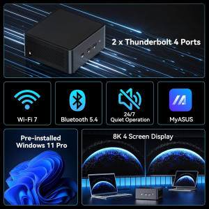 ASUS NUC 15 Pro AI Mini PC, with Core 7 240H (10C/16T, Up to 5.2GHz) Desktop Computer, 32GB DDR5 5600MHz Ram & 1TB PCIe 4.0 SSD, Intel Arc Gpu, 8K Quad Display/WiFi7/BT5.4/Win...