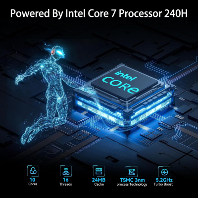 ASUS NUC 15 Pro AI Mini PC, with Core 7 240H (10C/16T, Up to 5.2GHz) Desktop Computer, 32GB DDR5 5600MHz Ram & 1TB PCIe 4.0 SSD, Intel Arc Gpu, 8K Quad Display/WiFi7/BT5.4/Win...