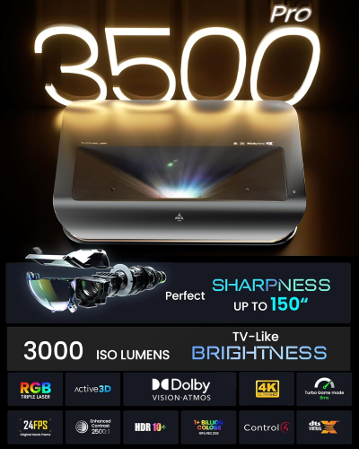 AWOL VISION LTV-3500 Pro 150" 4K Laser TV, 3000 ISO Lumens, Ultra Short Throw Projector 4K Laser HDR10+, with Dolby Vision& Atmos 3D Home Cinema UST Projector (Fire TV Stick Max...