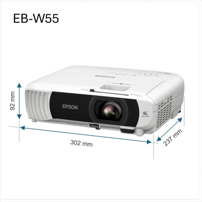 Epson EB-W55 1200x800 WXGA Projector, 4000 ANSI Lumens, 3LCD, 320-inch Display, Built-in 2W Speaker