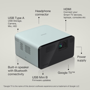Epson EF-21G Mini Smart 3LCD Projector, Full HD, 1000 Lumens, 150 Inch Display with HDR, Google TV, Dolby Atmos Sound, Gaming & Home Cinema Laser Projector - Smoke Ice Green