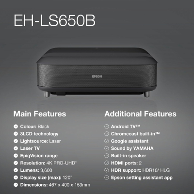 Epson EH-LS650B 4K PRO UHD Ultra Short Throw Projector