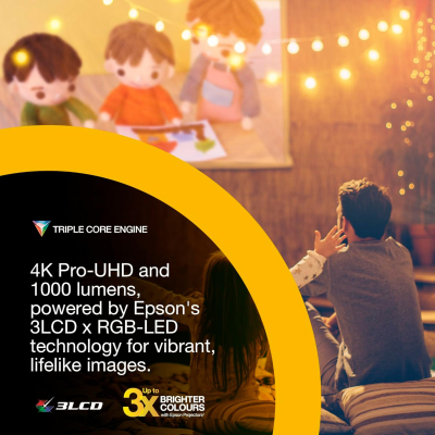 Epson Lifestudio Flex Plus EF-72 Oak, Portable Smart Projector, Sound by Bose, Google TV, 4K Pro UHD, Ambient Lighting, Adjustable Stand, Indoor/Outdoor Use, 5-year warranty*