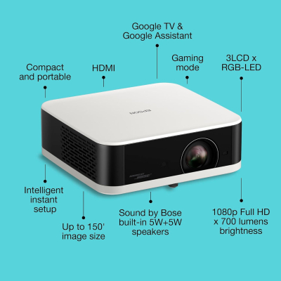 Epson Lifestudio Pop EF-61W Diamond White, Portable Smart Projector, Sound by Bose, Google TV, Full HD, Indoor/Outdoor Use, 5-year warranty*