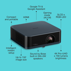 Epson Lifestudio Pop Plus EF-62N Metallic Navy, Portable Smart Projector, Sound by Bose, Google TV, 4K Pro UHD, Indoor/Outdoor Use, 5-year warranty*