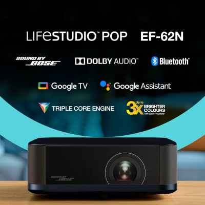 Epson Lifestudio Pop Plus EF-62N Metallic Navy, Portable Smart Projector, Sound by Bose, Google TV, 4K Pro UHD, Indoor/Outdoor Use, 5-year warranty*
