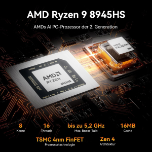 GEEKOM AI Mini PC A8 Max with AMD Ryzen 9 8945HS, 3 Year Warranty, 32 GB DDR5 RAM (Not Fixed LPDDR) 1 TB SSD, Micro PC W-11 Pro | 8 USB Ports | 8K UHD | Dual LAN Port, for...