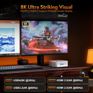 GEEKOM AI Mini PC AE8, Windows 11 Pro Mini Computer, with AMD Ryzen 9 8945HS (up to 5.2 GHz), 32GB DDR5 5600MHz + 1TB SSD Mini PC Gaming, AMD Radeon 780M/USB 4.0/WiFi 6E/BT5.2...