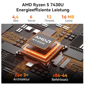 GEEKOM Mini PC A5 Pro with AMD Ryzen 5 7430U, 16GB Upgradable DDR4 RAM (No Fixed LPDDR) + 512GB SSD, Compact Mini Desktop PC W-11 Pro, 6 x USB, Quad Display, for Business