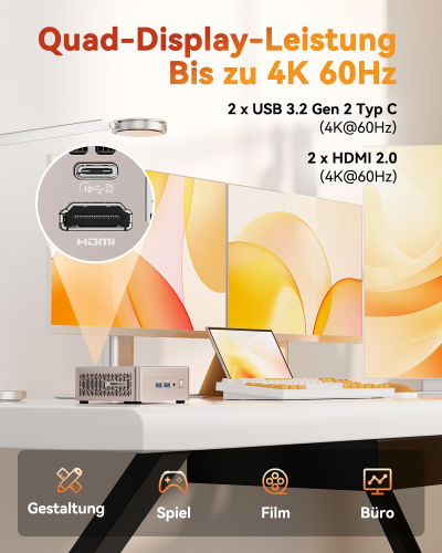 GEEKOM Mini PC A5 with AMD Ryzen 5 7430U, 16GB RAM (Expandable, Not LPDDR) 512GB SSD, Windows 11 Pro Ultra Quiet Compact Desktop PC with Dual HDMI 8K Output & SD Card Slot for...