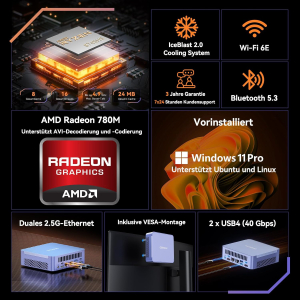GEEKOM Mini PC AX8 Max Windows 11 Pro Pre-Installed with AMD Ryzen 7 8745HS, 1TB SSD + 16GB DDR5, AMD Radeon 780M | 2.5Gbps Dual LAN Port | 8K Quad Display | 2xUSB4 for...