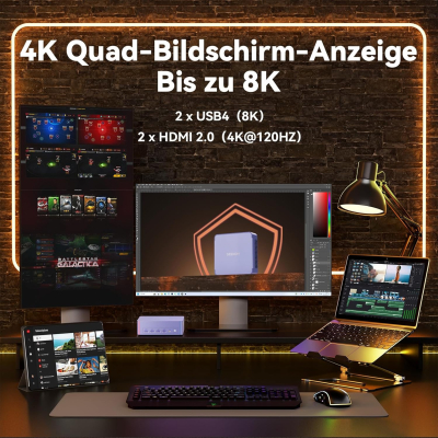 GEEKOM Mini PC AX8 Max Windows 11 Pro Pre-Installed with AMD Ryzen 7 8745HS, 1TB SSD + 16GB DDR5, AMD Radeon 780M | 2.5Gbps Dual LAN Port | 8K Quad Display | 2xUSB4 for...