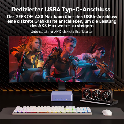 GEEKOM Mini PC AX8 Max Windows 11 Pro Pre-Installed with AMD Ryzen 7 8745HS, 1TB SSD + 16GB DDR5, AMD Radeon 780M | 2.5Gbps Dual LAN Port | 8K Quad Display | 2xUSB4 for...