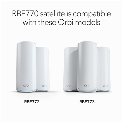 NETGEAR Orbi 770 Series Tri-band WiFi 7 Mesh Add-on Satellite (RBE770) – Works with Orbi RBE772 and RBE773 – Adds Coverage up to 180 m2-2.5 Gig Internet Port, BE11000 802.11be...