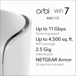 NETGEAR Orbi 770 Series Tri-band WiFi 7 Mesh Network System (RBE772) - Router + 1 Satellite Extender, Security Features, Up to 11Gbps, Covers up to 5,500 sq.ft., 100 Devices,...