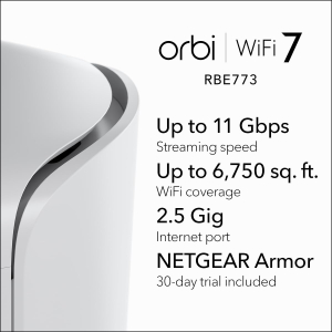 NETGEAR Orbi 770 Series Tri-Band WiFi 7 Mesh Network System (RBE773) - Router + 2 Satellite Extenders, Security Features, Up to 11Gbps, Covers up to 6,750 sq.ft, 100 Devices,...