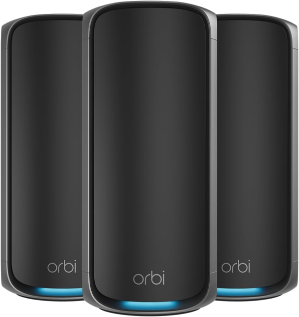 NETGEAR Orbi 970 Series (RBE973SB) Quad-Band WiFi 7 Mesh System Black Edition - Router + 2 Satellite Extenders, Security Features, Up to 27 Gbps, Covers 8,200 sq. ft., 200...