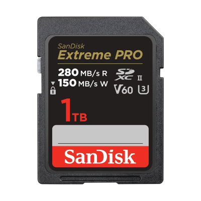 SanDisk 1TB Extreme PRO SDXC card, SD Card, V60 Memory card, 6K & 4K UHD, up to 280 MB/s, Shock, Temperature, Water and X-Ray Proof, RescuePro Deluxe data recovery software,...