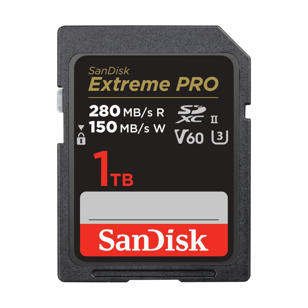 SanDisk 1TB Extreme PRO SDXC card, SD Card, V60 Memory card, 6K & 4K UHD, up to 280 MB/s, Shock, Temperature, Water and X-Ray Proof, RescuePro Deluxe data recovery software,...