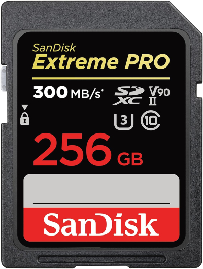 SanDisk 256GB Extreme PRO SDXC card, SD Card, V90 Memory Card, 8K, 4K and Full HD Video, up to 300 MB/s, Shock, Temperature, Water and X-Ray Proof, UHS-II, Class 10, U3,
