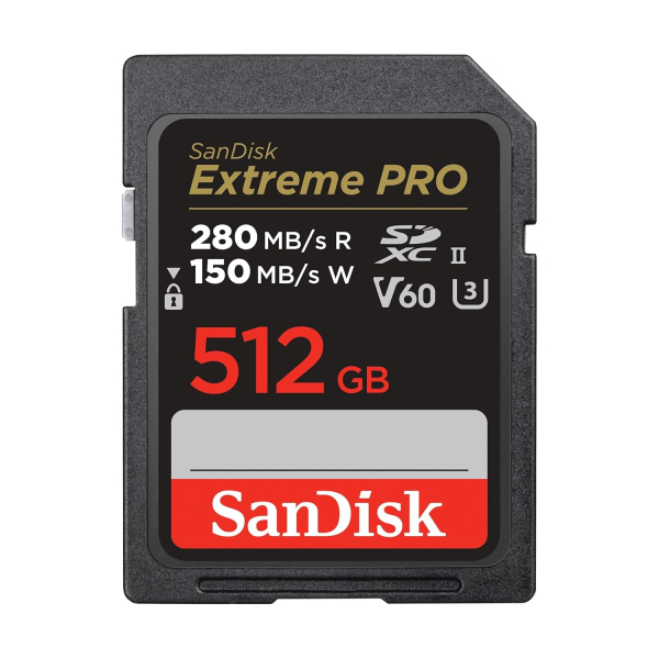 SanDisk 512GB Extreme PRO SDXC card, SD Card, V60 Memory card, 6K & 4K UHD, up to 280 MB/s, Shock, Temperature, Water and X-Ray Proof, RescuePro Deluxe data recovery software,...