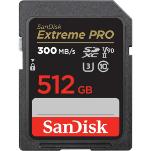 SanDisk 512GB Extreme PRO SDXC card, SD Card, V90 Memory Card, 8K, 4K and Full HD Video, up to 300 MB/s Shock, Temperature, Water and X-Ray Proof, UHS-II, Class 10 U3