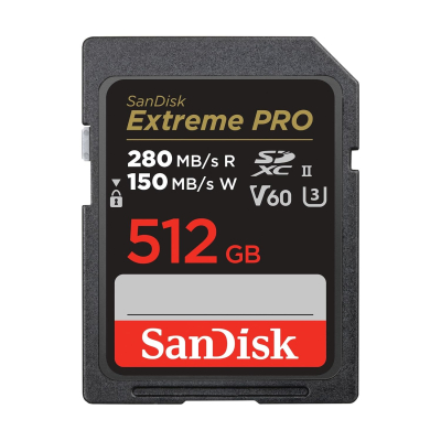 SanDisk 512GB Extreme PRO SDXC card, SD Card, V90 Memory Card, 8K, 4K and Full HD Video, up to 300 MB/s Shock, Temperature, Water and X-Ray Proof, UHS-II, Class 10 U3