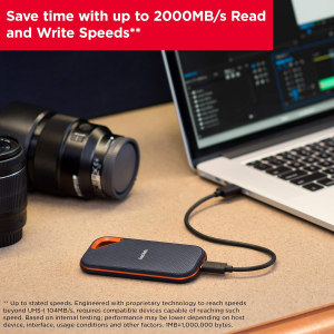 SanDisk Extreme PRO Portable SSD 4TB (up to 2000 MB/s read speeds, Powerful NVMe Solid State Performance, IP65 rated for dust and water resistance, 256-bit AES hardware...