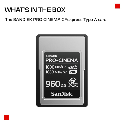 SanDisk PRO-CINEMA CFexpress Type A Card 480GB (read speeds up to 1800MB/s, write speeds up to 1650MB/s, 4K, 6K, 8K, VPG200, Rescue PRO)
