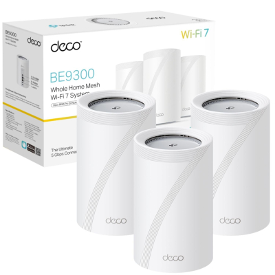 TP-Link Deco BE9300(3-pack) WiFi 7 BE9300Mbps Whole Home Mesh WiFi System, 2.5Gbps Ports, VPN Supported, Router & Extender Booster, AI-Driven Mesh, 6 GHz Band, Homeshield, Alexa...