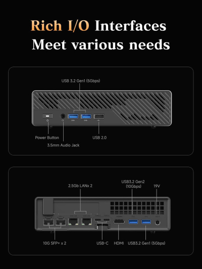 MINISFORUM AMD Ryzen 9 9955HX Barebone with MS-A2 Mini PC (16C/32T, up to 5.4GHz), PCIe×16, HDMI/2x USB-C (8K@60Hz), 2x SFP+ 10G, 2x 2.5G LAN, 3x SSD M.2 (2280/22110/U.2),NO...